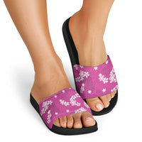 Hawaii Monstera Deliciosa Slide Sandals Pink Plumeria Polynesian Pattern - Polynesian Pride