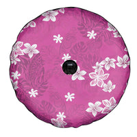 Hawaii Monstera Deliciosa Spare Tire Cover Pink Plumeria Polynesian Pattern - Polynesian Pride
