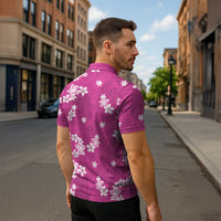 Hawaii Monstera Deliciosa Zipper Polo Shirt Pink Plumeria Polynesian Pattern LT05 - Polynesian Pride