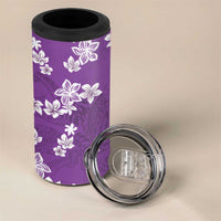 Hawaii Monstera Deliciosa 4 in 1 Can Cooler Tumbler Purple Plumeria Polynesian Pattern - Polynesian Pride