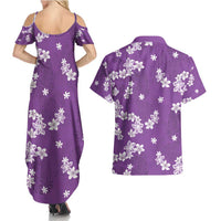 Hawaii Monstera Deliciosa Couples Matching Summer Maxi Dress and Hawaiian Shirt Purple Plumeria Polynesian Pattern LT05 - Polynesian Pride