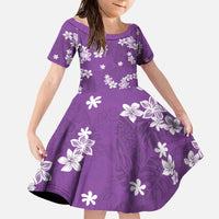 Hawaii Monstera Deliciosa Family Matching Off The Shoulder Long Sleeve Dress and Hawaiian Shirt Purple Plumeria Polynesian Pattern LT05 Daughter's Dress Purple - Polynesian Pride