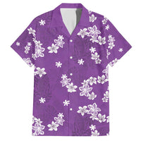 Hawaii Monstera Deliciosa Family Matching Off Shoulder Short Dress and Hawaiian Shirt Purple Plumeria Polynesian Pattern - Polynesian Pride