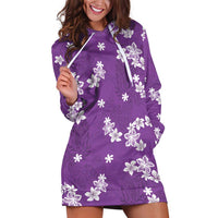 Hawaii Monstera Deliciosa Hoodie Dress Purple Plumeria Polynesian Pattern - Polynesian Pride