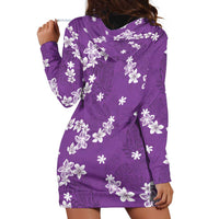 Hawaii Monstera Deliciosa Hoodie Dress Purple Plumeria Polynesian Pattern - Polynesian Pride