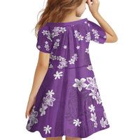 Hawaii Monstera Deliciosa Kid Short Sleeve Dress Purple Plumeria Polynesian Pattern - Polynesian Pride