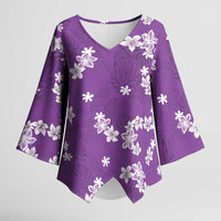 Hawaii Monstera Deliciosa Kimono Sleeve Blouse Purple Plumeria Polynesian Pattern LT05 Female Purple - Polynesian Pride