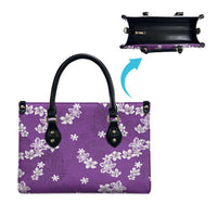 Hawaii Monstera Deliciosa Leather Bag Purple Plumeria Polynesian Pattern - Polynesian Pride