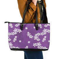 Hawaii Monstera Deliciosa Leather Tote Bag Purple Plumeria Polynesian Pattern - Polynesian Pride