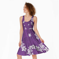 Hawaii Monstera Deliciosa Midi Dress Purple Plumeria Polynesian Pattern - Polynesian Pride