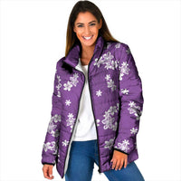 Hawaii Monstera Deliciosa Padded Jacket Purple Plumeria Polynesian Pattern LT05 Women Purple - Polynesian Pride