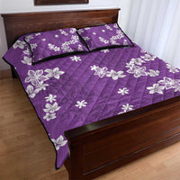 Hawaii Monstera Deliciosa Quilt Bed Set Purple Plumeria Polynesian Pattern - Polynesian Pride