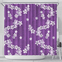 Hawaii Monstera Deliciosa Shower Curtain Purple Plumeria Polynesian Pattern - Polynesian Pride