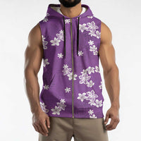 Hawaii Monstera Deliciosa Sleeveless Zip Hoodie Purple Plumeria Polynesian Pattern LT05 - Polynesian Pride