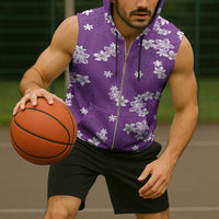 Hawaii Monstera Deliciosa Sleeveless Zip Hoodie Purple Plumeria Polynesian Pattern LT05 - Polynesian Pride