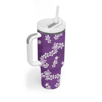 Hawaii Monstera Deliciosa Tumbler With Handle Purple Plumeria Polynesian Pattern - Polynesian Pride
