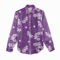 Hawaii Monstera Deliciosa Women Casual Shirt Purple Plumeria Polynesian Pattern - Polynesian Pride