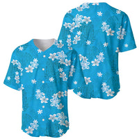 Hawaii Monstera Deliciosa Baseball Jersey Blue Plumeria Polynesian Pattern - Polynesian Pride