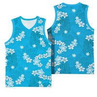 Hawaii Monstera Deliciosa Basketball Jersey Blue Plumeria Polynesian Pattern LT05 - Polynesian Pride