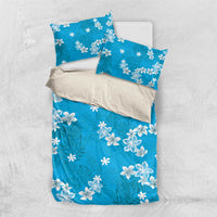 Hawaii Monstera Deliciosa Bedding Set Blue Plumeria Polynesian Pattern - Polynesian Pride
