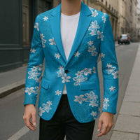 Hawaii Monstera Deliciosa Blazer Blue Plumeria Polynesian Pattern - Polynesian Pride