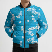 Hawaii Monstera Deliciosa Bomber Puffer Jacket Blue Plumeria Polynesian Pattern LT05 - Polynesian Pride