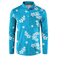 Hawaii Monstera Deliciosa Button Sweatshirt Blue Plumeria Polynesian Pattern LT05 Blue - Polynesian Pride