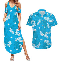 Hawaii Monstera Deliciosa Couples Matching Summer Maxi Dress and Hawaiian Shirt Blue Plumeria Polynesian Pattern LT05 Blue - Polynesian Pride