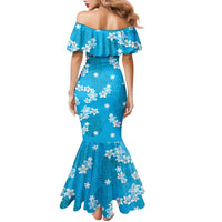 Hawaii Monstera Deliciosa Family Matching Mermaid Dress and Hawaiian Shirt Blue Plumeria Polynesian Pattern - Polynesian Pride