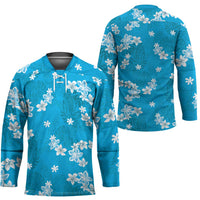 Hawaii Monstera Deliciosa Hockey Jersey Blue Plumeria Polynesian Pattern LT05 - Polynesian Pride