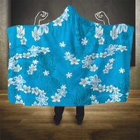 Hawaii Monstera Deliciosa Hooded Blanket Blue Plumeria Polynesian Pattern - Polynesian Pride
