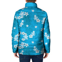Hawaii Monstera Deliciosa Padded Jacket Blue Plumeria Polynesian Pattern LT05 - Polynesian Pride