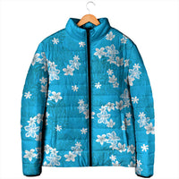 Hawaii Monstera Deliciosa Padded Jacket Blue Plumeria Polynesian Pattern LT05 - Polynesian Pride