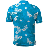 Hawaii Monstera Deliciosa Polo Shirt Blue Plumeria Polynesian Pattern - Polynesian Pride