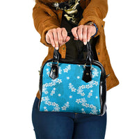 Hawaii Monstera Deliciosa Shoulder Handbag Blue Plumeria Polynesian Pattern - Polynesian Pride
