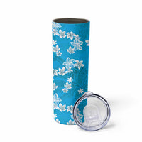 Hawaii Monstera Deliciosa Skinny Tumbler Blue Plumeria Polynesian Pattern - Polynesian Pride