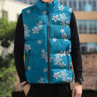 Hawaii Monstera Deliciosa Sleeveless Puffer Jacket Blue Plumeria Polynesian Pattern LT05 - Polynesian Pride