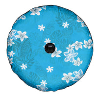 Hawaii Monstera Deliciosa Spare Tire Cover Blue Plumeria Polynesian Pattern - Polynesian Pride