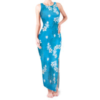 Hawaii Monstera Deliciosa Tank Maxi Dress Blue Plumeria Polynesian Pattern - Polynesian Pride