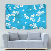 Hawaii Monstera Deliciosa Tapestry Blue Plumeria Polynesian Pattern - Polynesian Pride