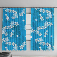 Hawaii Monstera Deliciosa Window Curtain Blue Plumeria Polynesian Pattern - Polynesian Pride