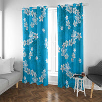 Hawaii Monstera Deliciosa Window Curtain Blue Plumeria Polynesian Pattern - Polynesian Pride