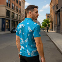 Hawaii Monstera Deliciosa Zipper Polo Shirt Blue Plumeria Polynesian Pattern LT05 - Polynesian Pride