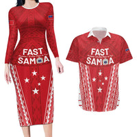 Samoa FAST Couples Matching Long Sleeve Bodycon Dress and Hawaiian Shirt Forever Proud Samoan Tribal Pattern LT05 Red - Polynesian Pride
