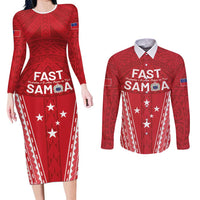 Samoa FAST Couples Matching Long Sleeve Bodycon Dress and Long Sleeve Button Shirt Forever Proud Samoan Tribal Pattern LT05 Red - Polynesian Pride