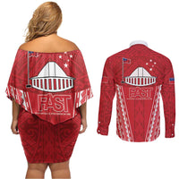 Samoa FAST Couples Matching Off Shoulder Short Dress and Long Sleeve Button Shirt Forever Proud Samoan Tribal Pattern LT05 - Polynesian Pride