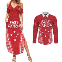 Samoa FAST Couples Matching Summer Maxi Dress and Long Sleeve Button Shirt Forever Proud Samoan Tribal Pattern LT05 Red - Polynesian Pride