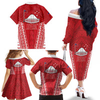 Samoa FAST Family Matching Off The Shoulder Long Sleeve Dress and Hawaiian Shirt Forever Proud Samoan Tribal Pattern - Polynesian Pride