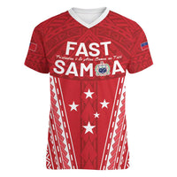 Samoa FAST Women V-Neck T-Shirt Forever Proud Samoan Tribal Pattern - Polynesian Pride