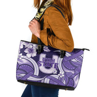 Utah State Polynesian Heritage Leather Tote Bag Floral Tribal Pattern Tropical Flowers